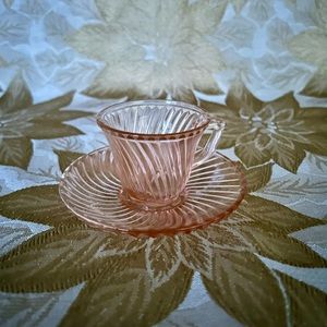 Vintage Federal Glass Pink DIANA pattern Demitasse Cup and Saucer